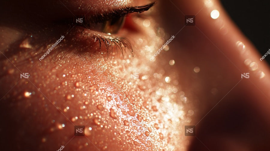 Glittering Droplets On A Close Up Of A Person S Face — Stock Photo