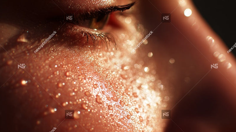 Glittering Droplets On A Close Up Of A Person S Face — Stock Photo