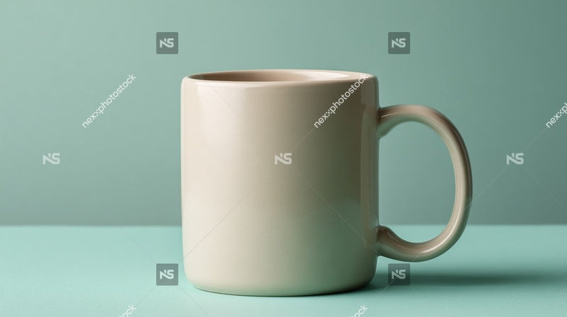 A Cream Colored Mug Is Placed On A Teal Surface — Stock Photo