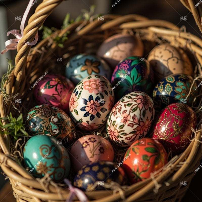 Colorful Easter Eggs In A Wicker Basket 2 — Stock Photo