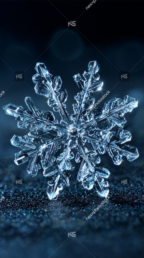 A Close Up Image Of A Crystal Snowflake Showcasing Its Intricate Structure And Sparkling Facets Against A Dark Background — Stock Photo