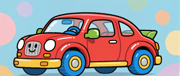 A Cartoon Image Of A Red Volkswagen Beetle Car With A Driver S Head Inside Depicted In A Top Down View — Stock Illustration