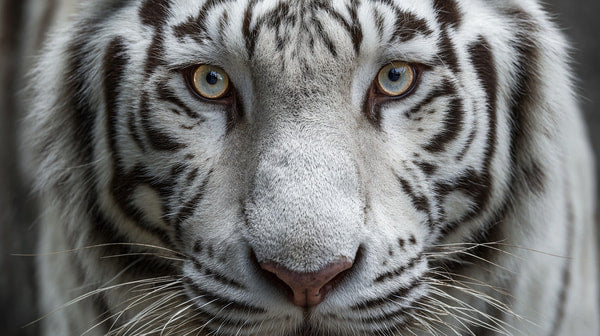 A Close Up Image Of A Majestic Bengal Tiger With Striking Blue Eyes Set Against A Blurred Background — Stock Photo