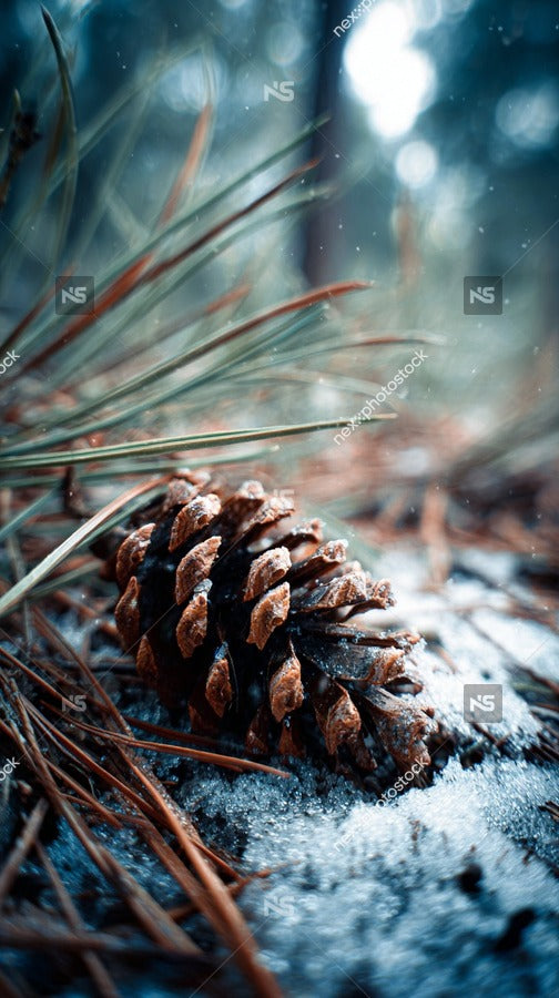 Pine Cone In Snowy Forest — Stock Photo