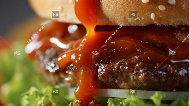 A Close Up Of A Barbecue Burger With Sauce A Bun And Meat Patty Served On A Plate With Lettuce And Tomato — Stock Photo