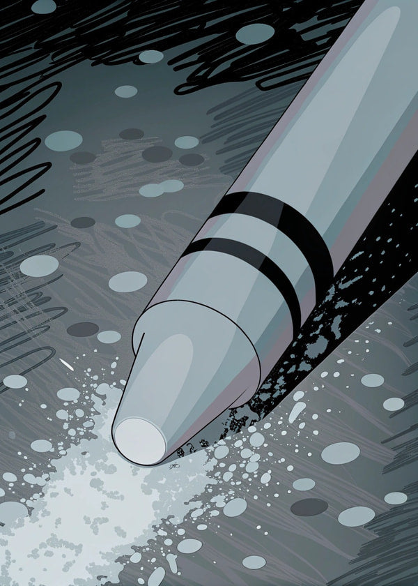 A Crayon Lying On A Snowy Surface With Its Tip Pointing Towards The Bottom Right Corner Of The Image — Stock Illustration