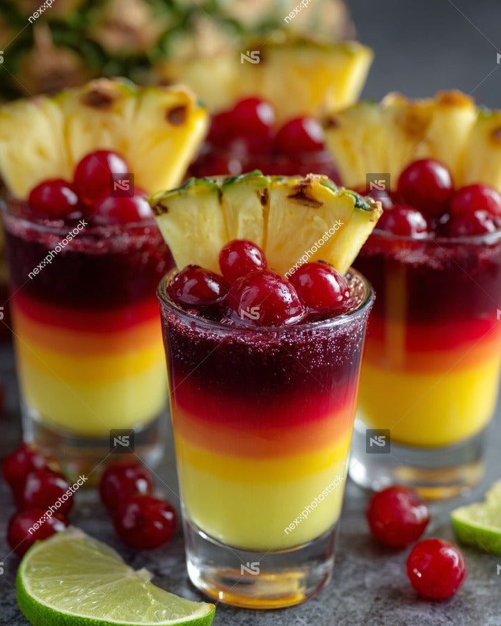 Colorful Drinks With Pineapple And Cranberries — Stock Photo