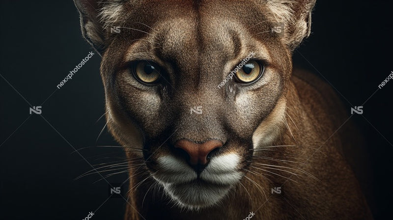 A Majestic Mountain Lion With Striking Eyes And A Sleek Coat Captured In A Close Up Portrait Against A Dark Background — Stock Photo