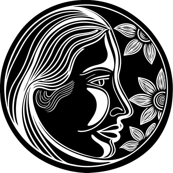 Black And White Portrait Of A Woman S Face With Floral Design — Stock Vector