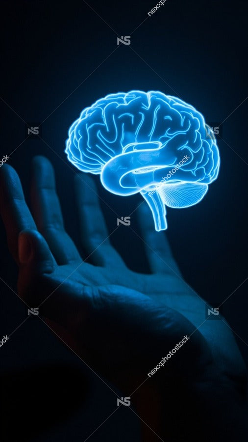 Blue Glowing Brain With Hand Reaching Out Creating A Halo Effect Around The Brain — Stock Photo