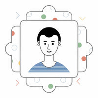 A Digital Illustration Of A Man S Face Within A Square Frame Surrounded By A Pattern Of Colorful Dots And Shapes — Stock Vector