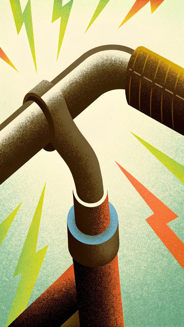A Vintage Style Poster An Illustration Of A Bicycle With A Lightning Bolt Emanating From Its Handlebars Set Against A Colorful Background — Stock Illustration