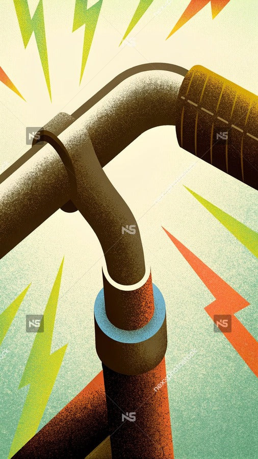 A Vintage Style Poster An Illustration Of A Bicycle With A Lightning Bolt Emanating From Its Handlebars Set Against A Colorful Background — Stock Illustration