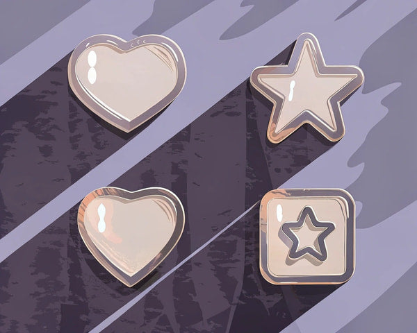 Shiny Heart Shaped Stickers With A Glossy Finish Three Hearts And One Star Arranged In A Square Pattern Against A Dark Background — Stock Illustration
