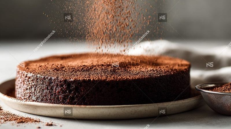 A Chocolate Cake With Powdered Sugar Placed On A White Plate Is Captured In A Close Up Shot — Stock Photo