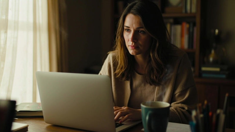 a woman sitting at a desk using a laptop computer - Stock Video