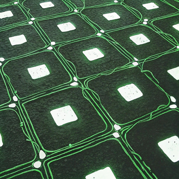 Displays A Close Up View Of A Surface With A Pattern Consisting Of Green Hexagons Arranged In A Grid Like Fashion — Stock Illustration