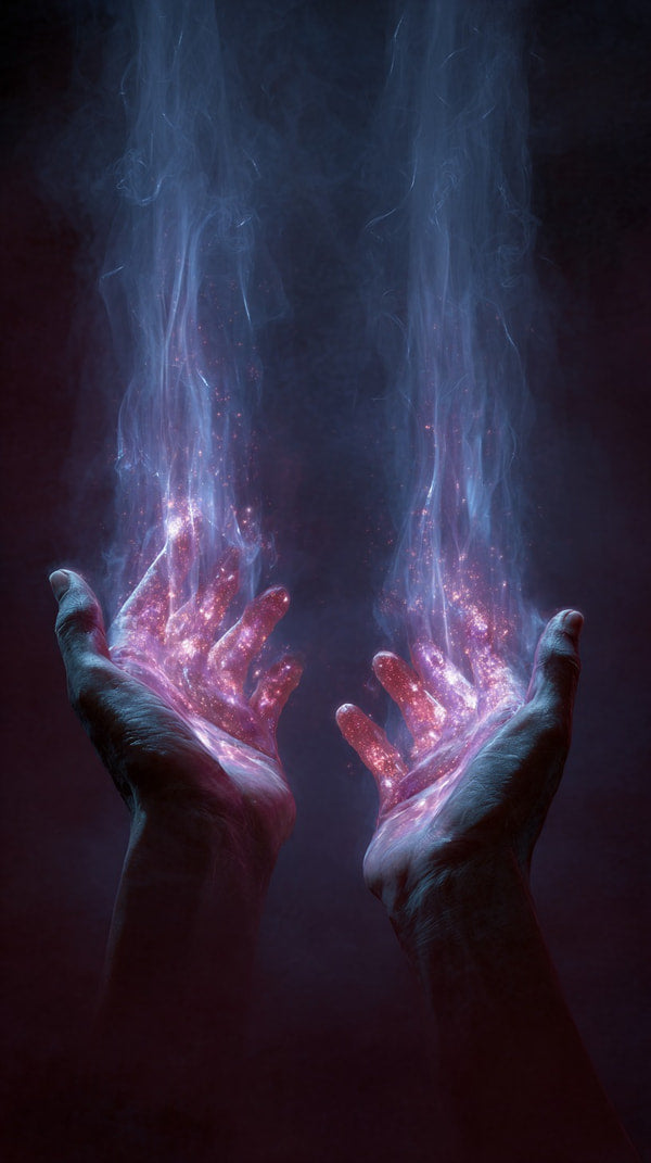 Glowing Hands With Blue Sparks Emanating From Them Set Against A Dark Background — Stock Photo