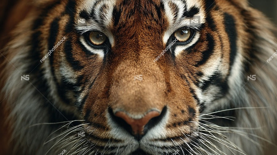 A Close Up Portrait Of A Majestic Tiger With Striking Eyes And A Powerful Presence Set Against A Neutral Background — Stock Photo