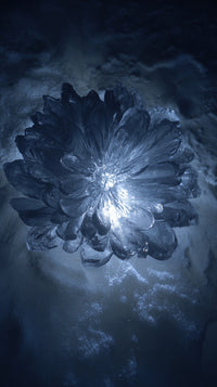 A Close Up Image Of A Large Crystal Cluster Glowing Under Blue Light Against A Dark Background — Stock Photo