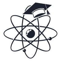 Black And White Illustration Of A Graduation Cap And Diploma With An Atom Symbol — Stock Vector