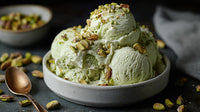 A Bowl Of Creamy Mint Ice Cream Topped With Pistachios Garnished With A Sprinkle Of Nuts And Drizzled With Honey — Stock Photo