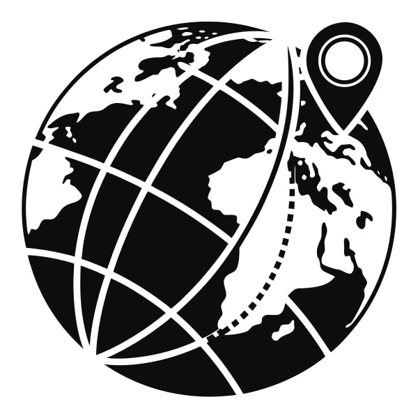 Displays A Black And White Illustration Of A World Map Globe With A Compass Rose Centered On A Stylized Representation Of Earth — Stock Vector