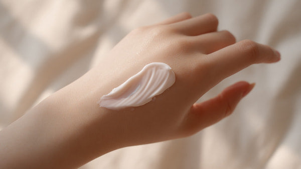 Shows A Close Up View Of A Person S Hand With A White Substance On Their Skin A Cream Lotion — Stock Photo