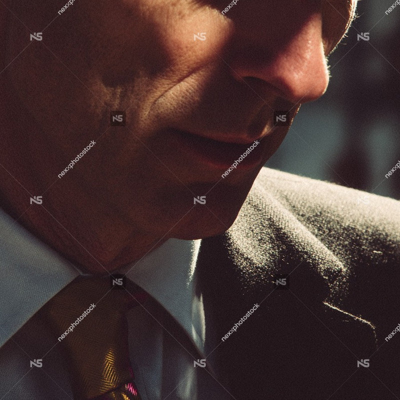 A Black And White Portrait Of A Man Wearing A Suit Looking To His Left With A Serious Expression — Stock Photo