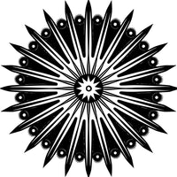 Black And White Intricate Pattern Design A Symmetrical Circular Motif With Radiating Lines Geometric Shapes And A Central Sunburst Like Design — Stock Vector