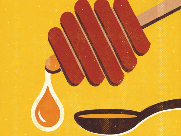 Honey Dripping From Bacon Onto A Spoon With A Dropper Of Honey In The Background — Stock Illustration