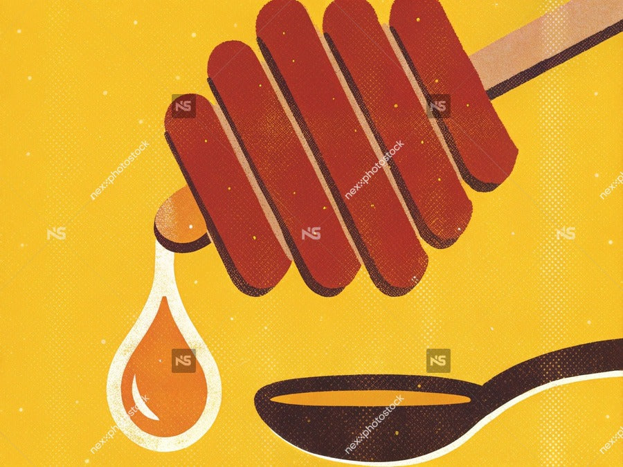 Honey Dripping From Bacon Onto A Spoon With A Dropper Of Honey In The Background — Stock Illustration