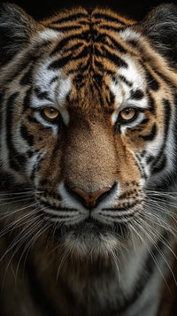 Striking Tiger Portrait With A Close Up View Of Its Face Showcasing The Animal S Powerful Gaze And Intricate Fur Patterns — Stock Photo