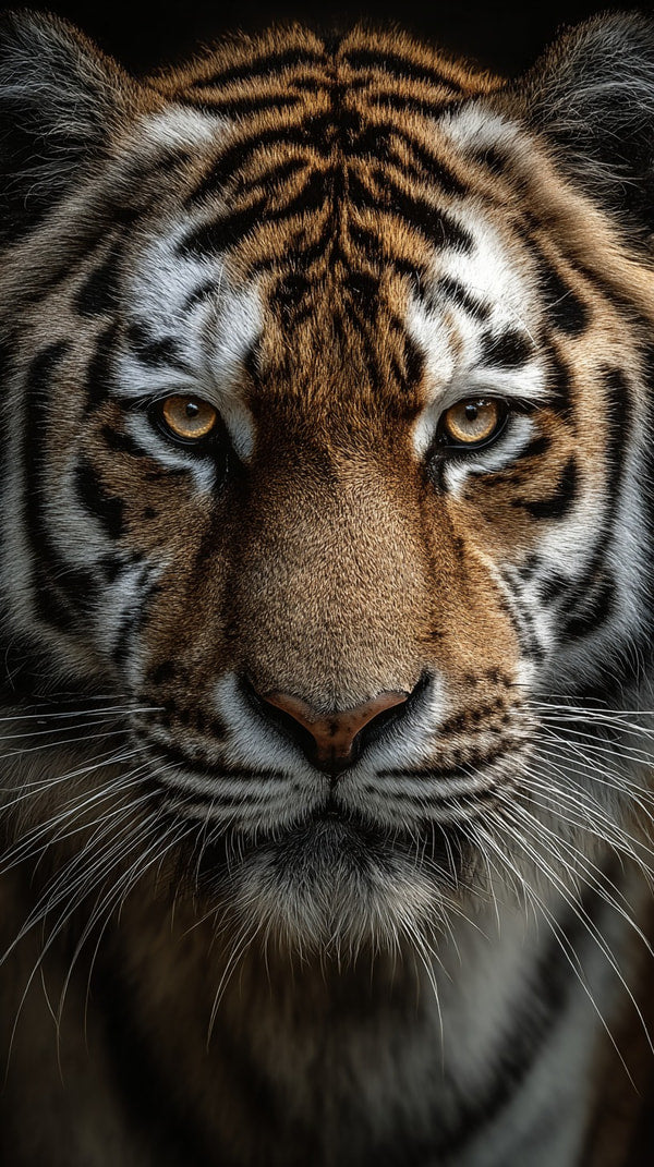 Striking Tiger Portrait With A Close Up View Of Its Face Showcasing The Animal S Powerful Gaze And Intricate Fur Patterns — Stock Photo