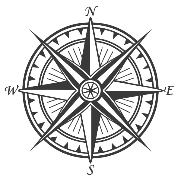 Black And White Compass With Cardinal Directions Marked — Stock Vector