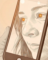 A Person S Face Captured Through A Smartphone Screen With A Focus On The Eyes And Nose Set Against A Blurred Background — Stock Illustration