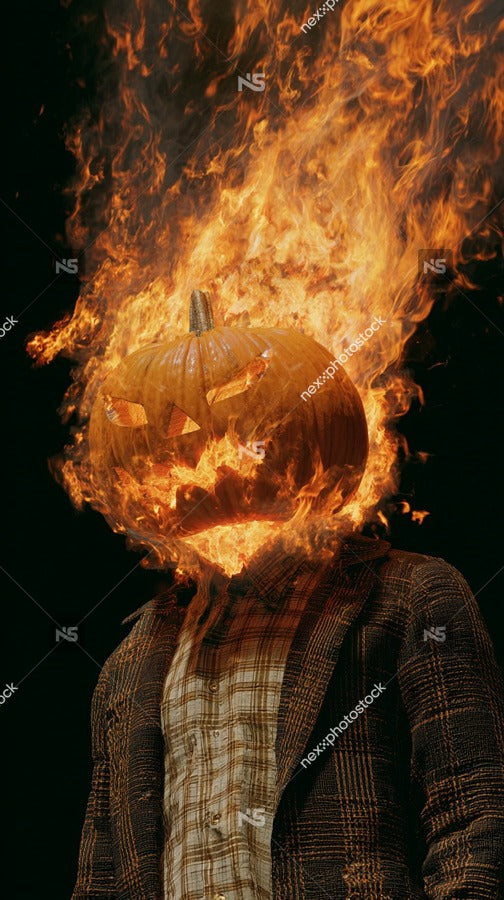 A Jack O Lantern Is Ablaze In A Fiery Display With Flames Engulfing Its Head And Body — Stock Photo
