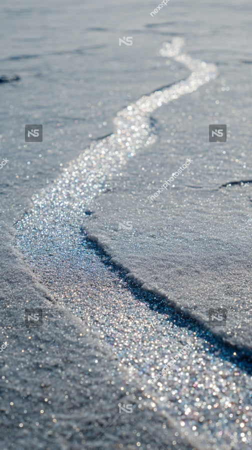 Frozen Water Surface With Sparkling Ice Crystals And A Wavy Line Of Melted Ice — Stock Photo