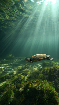 A Sea Turtle Swimming In An Underwater Ocean Environment — Stock Photo