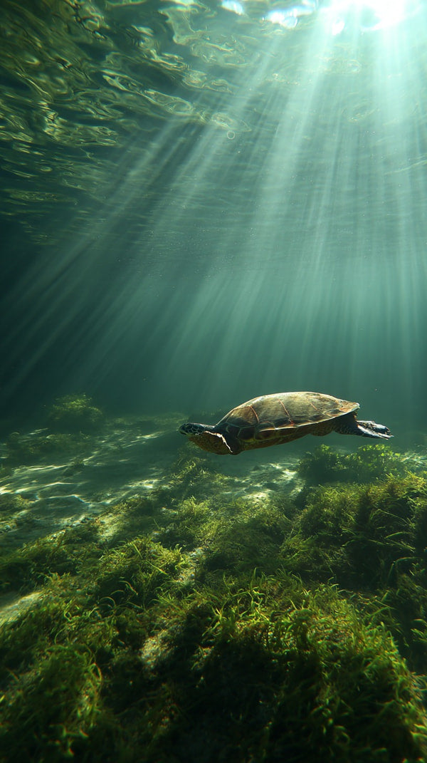 A Sea Turtle Swimming In An Underwater Ocean Environment — Stock Photo