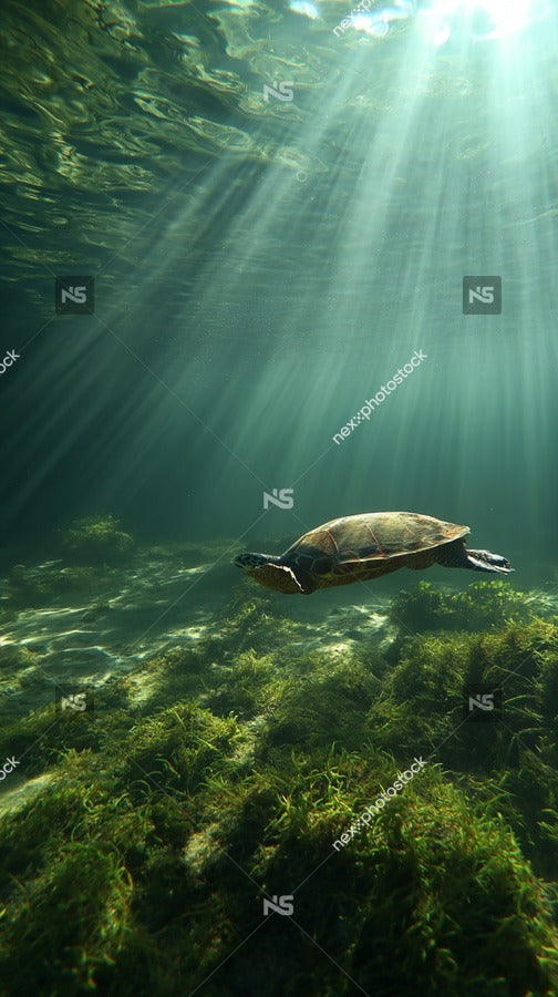 A Sea Turtle Swimming In An Underwater Ocean Environment — Stock Photo