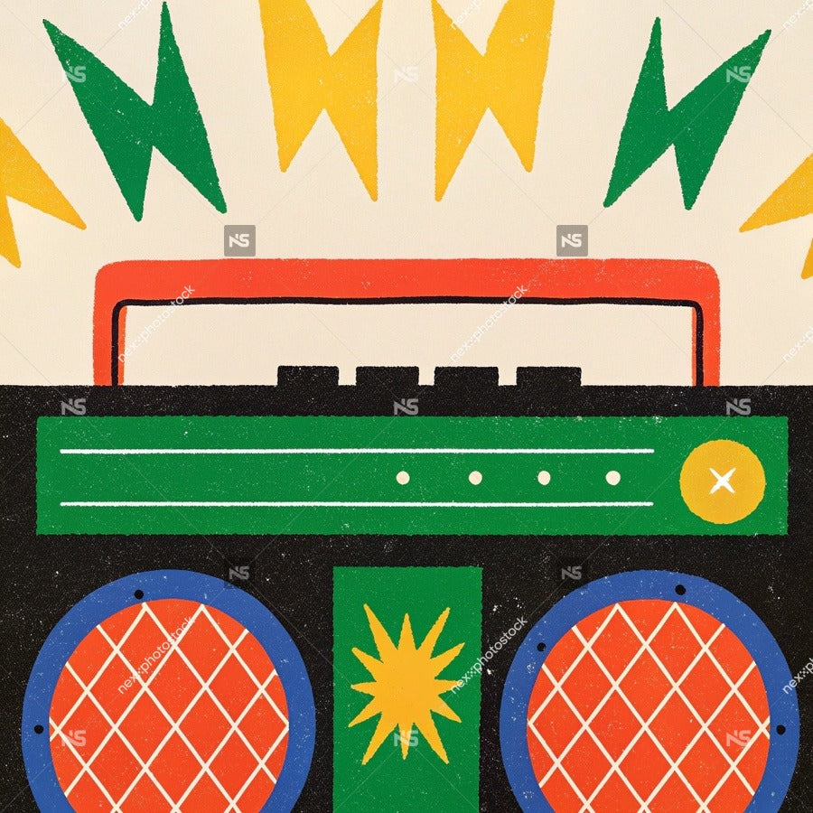 A Vintage Boombox With Speakers A Colorful Design And A Prominent Red Speaker Grille — Stock Illustration