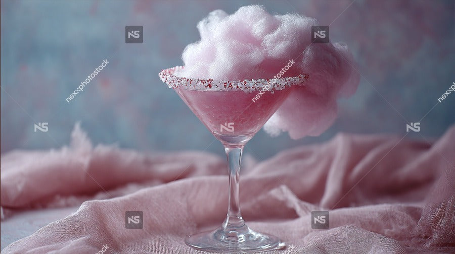 Features A Cocktail Specifically A Pink Cotton Candy Martini Garnished With Sprinkles Placed On A Surface With A Pink Background — Stock Photo