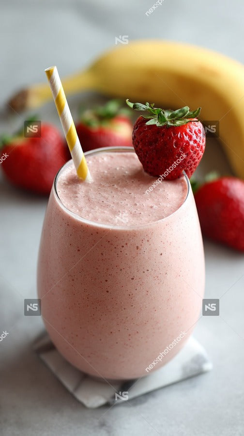 Smoothie In A Glass With A Straw And A Banana Slice On The Side — Stock Photo
