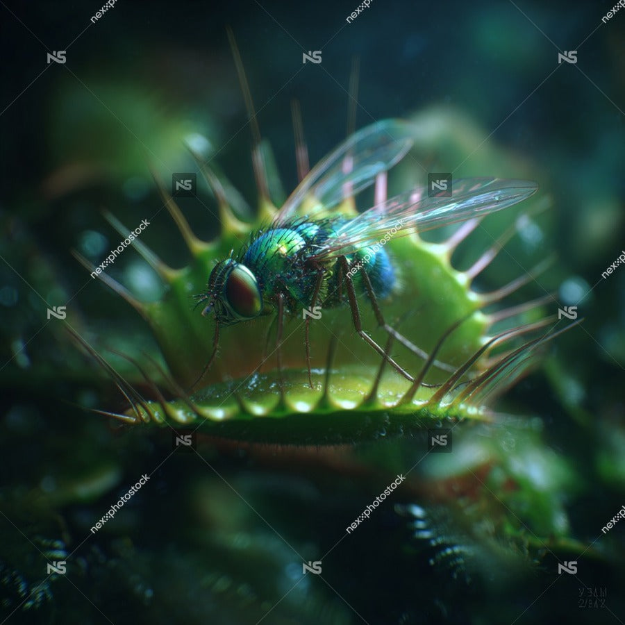 A Close Up Image Of A Microscopic Insect A Fly Bee Perched On A Plant With Intricate Details And Vibrant Colors — Stock Photo