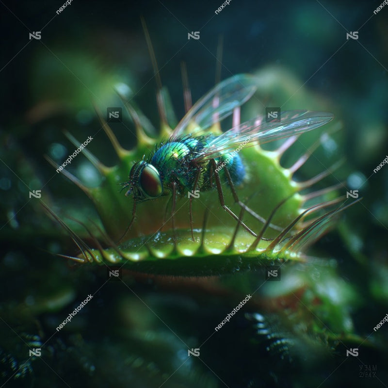 A Close Up Image Of A Microscopic Insect A Fly Bee Perched On A Plant With Intricate Details And Vibrant Colors — Stock Photo