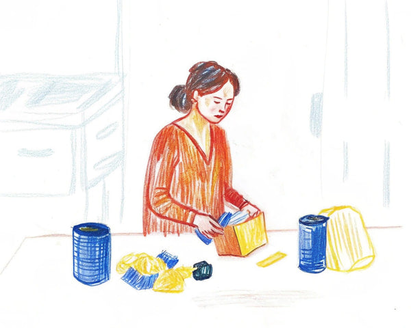 A Woman Is Standing At A Counter In A Kitchen Surrounded By Various Ingredients And Utensils — Stock Illustration