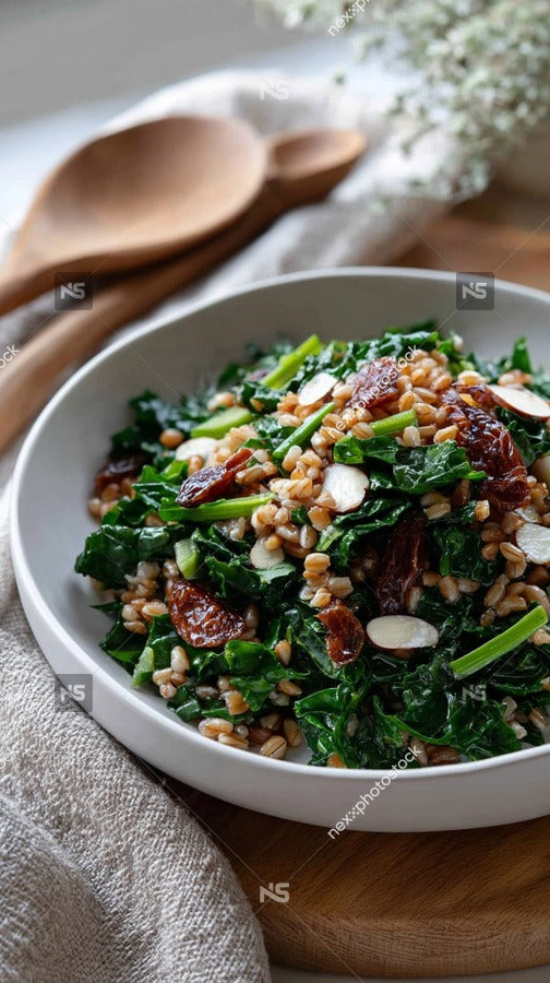 A Bowl Of Quinoa Salad With Spinach And Almonds Served On A Dining Table — Stock Photo