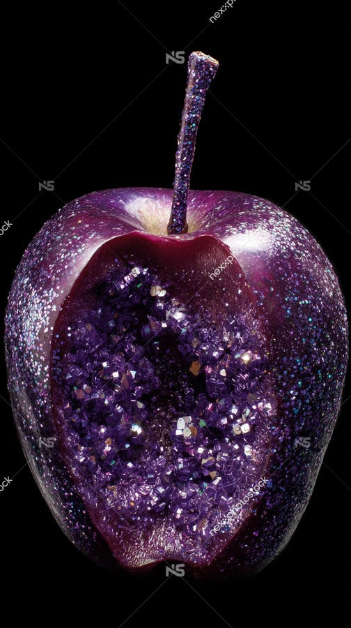 A Glittering Apple With Sparkles Prominently A Single Stem And A Shiny Surface Set Against A Dark Background — Stock Photo
