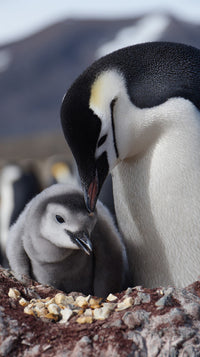 Penguins In A Natural Habitat With One Adult Penguin And Its Chick — Stock Photo